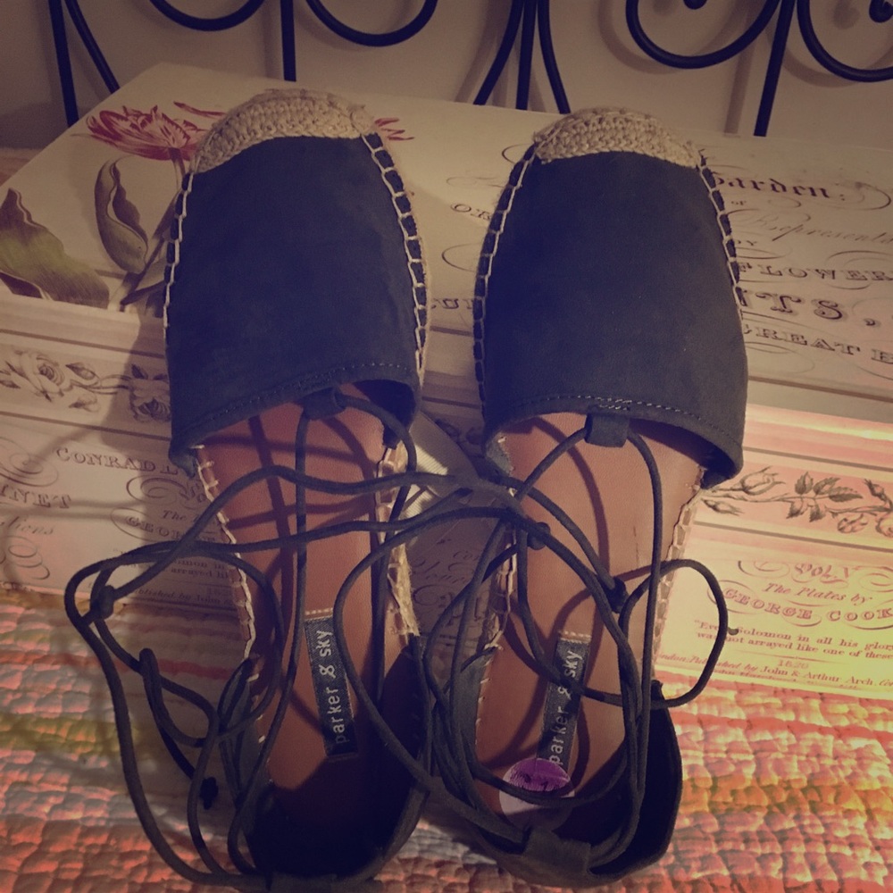 Olive Green Flat Espadrilles with Ankle Straps